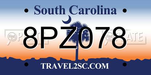 8PZ078 South Carolina License Plate