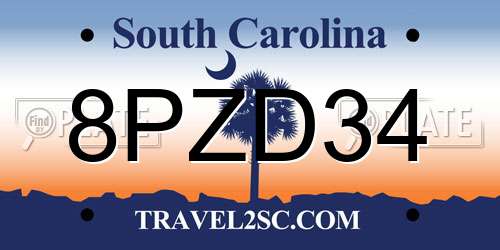 8PZD34 South Carolina License Plate