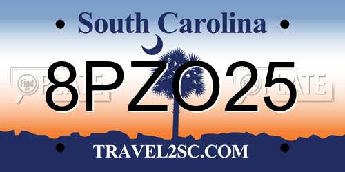 8PZO25 South Carolina License Plate