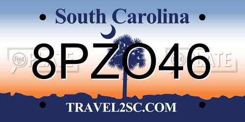 8PZO46 South Carolina License Plate