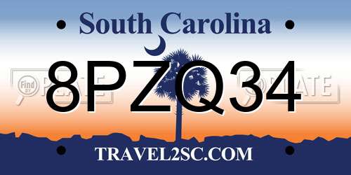 8PZQ34 South Carolina License Plate