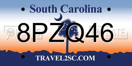 8PZQ46 South Carolina License Plate