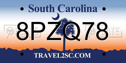 8PZQ78 South Carolina License Plate
