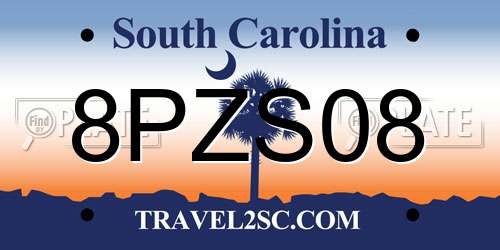 8PZS08 South Carolina License Plate