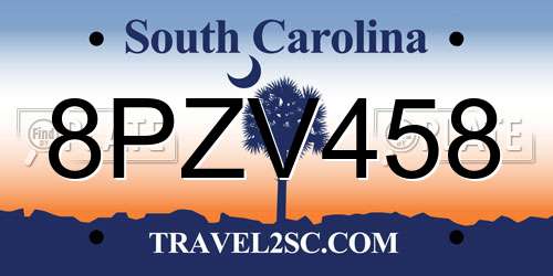 8PZV458 South Carolina License Plate