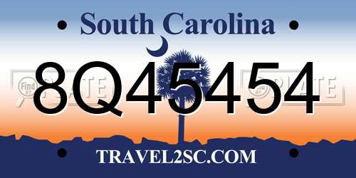 8Q45454 South Carolina License Plate