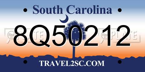8Q50212 South Carolina License Plate
