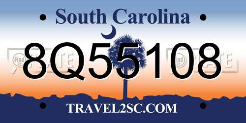 8Q55108 South Carolina License Plate