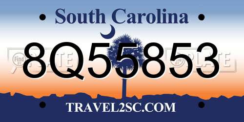 8Q55853 South Carolina License Plate