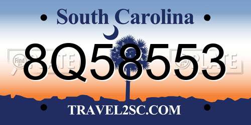 8Q58553 South Carolina License Plate
