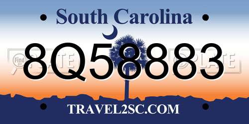 8Q58883 South Carolina License Plate
