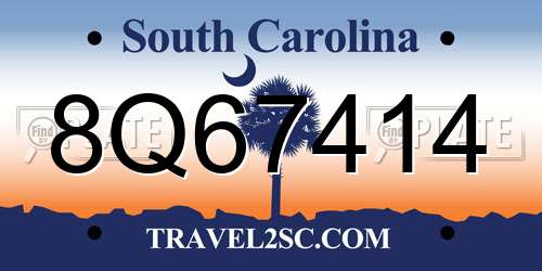 8Q67414 South Carolina License Plate