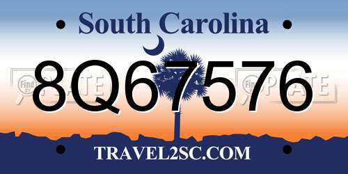 8Q67576 South Carolina License Plate