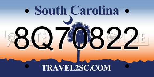 8Q70822 South Carolina License Plate