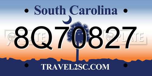 8Q70827 South Carolina License Plate