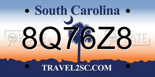 8Q76Z8 South Carolina License Plate