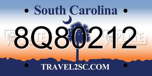 8Q80212 South Carolina License Plate