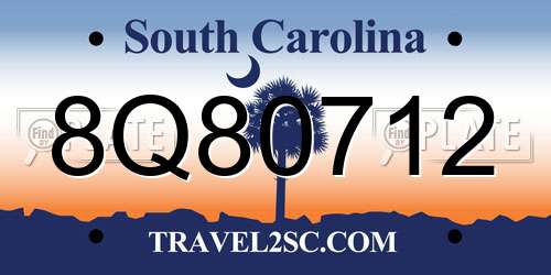 8Q80712 South Carolina License Plate
