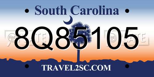 8Q85105 South Carolina License Plate