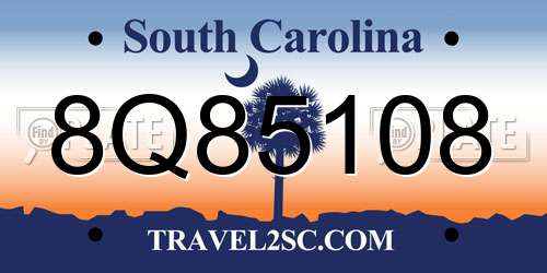 8Q85108 South Carolina License Plate