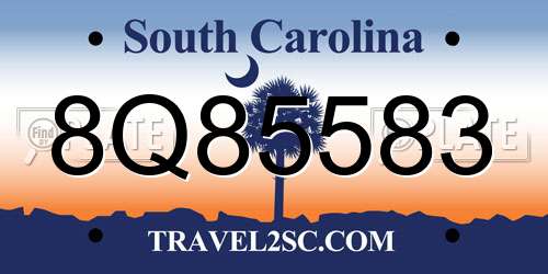 8Q85583 South Carolina License Plate