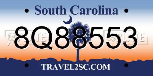 8Q88553 South Carolina License Plate