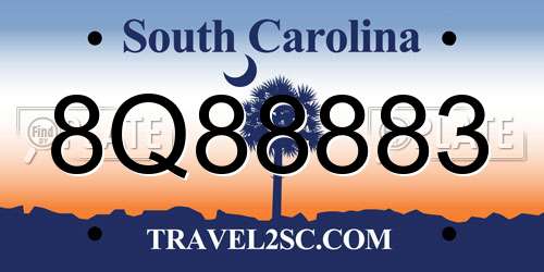 8Q88883 South Carolina License Plate