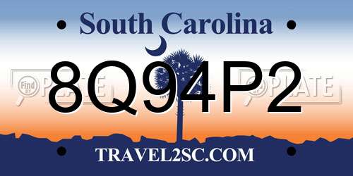 8Q94P2 South Carolina License Plate