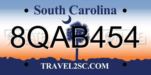 8QAB454 South Carolina License Plate