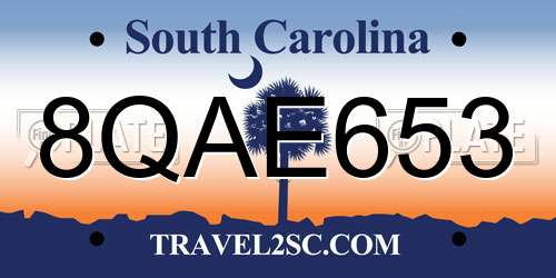 8QAE653 South Carolina License Plate