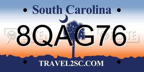 8QAG76 South Carolina License Plate