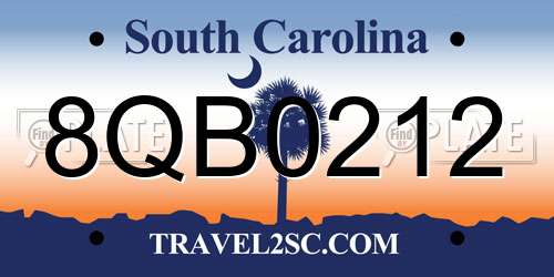 8QB0212 South Carolina License Plate