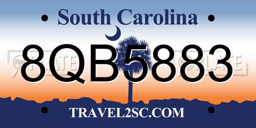 8QB5883 South Carolina License Plate