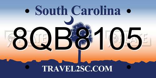 8QB8105 South Carolina License Plate