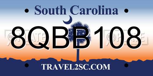 8QBB108 South Carolina License Plate