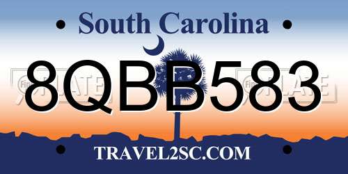 8QBB583 South Carolina License Plate