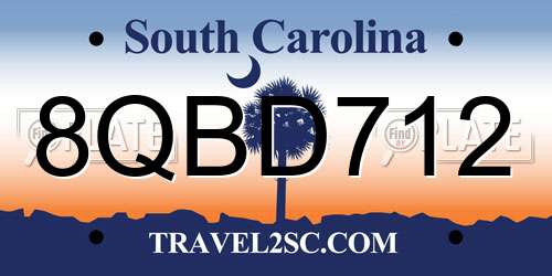8QBD712 South Carolina License Plate