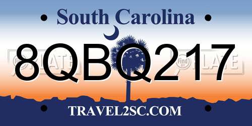 8QBQ217 South Carolina License Plate