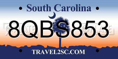 8QBS853 South Carolina License Plate