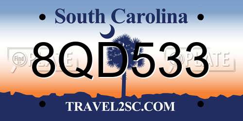 8QD533 South Carolina License Plate