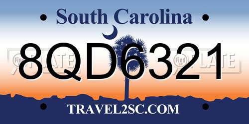 8QD6321 South Carolina License Plate