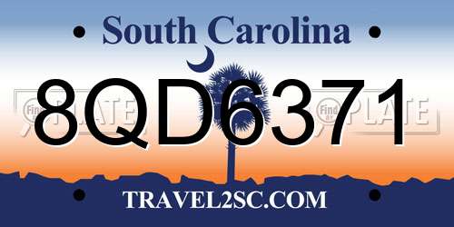 8QD6371 South Carolina License Plate
