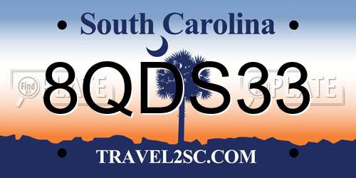8QDS33 South Carolina License Plate
