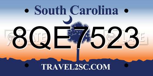 8QE7523 South Carolina License Plate
