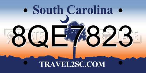 8QE7823 South Carolina License Plate