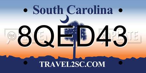 8QED43 South Carolina License Plate