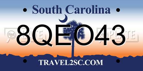 8QEO43 South Carolina License Plate