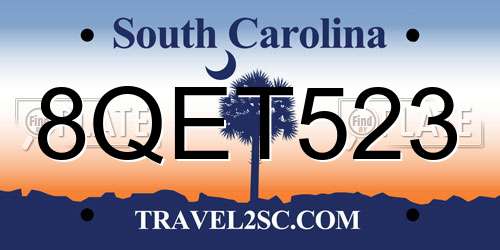 8QET523 South Carolina License Plate