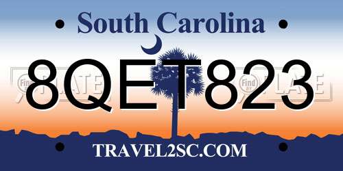 8QET823 South Carolina License Plate
