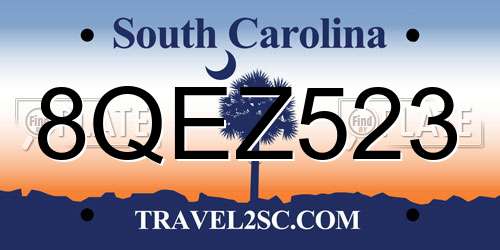 8QEZ523 South Carolina License Plate